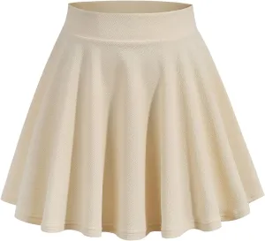 Mini Skirt for Women Casual Pleated Skirts Flowy Basic Skirts Versatile Flared Skater Skirt Elastic High Waist Skirts
