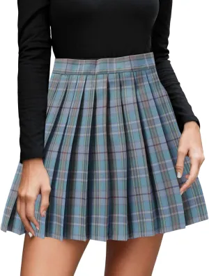 Mini Skirt Women's Casual Plaid Print High Waist Pleated A Line Mini Skirt Womens Summer Fashion Cute Skirt