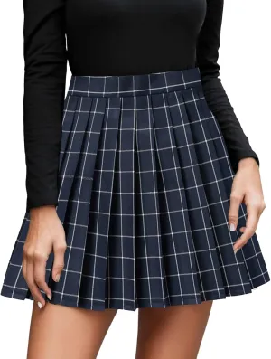 Mini Skirt Women's Casual Plaid Print High Waist Pleated A Line Mini Skirt Womens Summer Fashion Cute Skirt