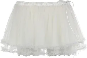 Mini Skirts for Women Trendy Double Ruffle Hem Lightweight Sheer Low Rise Dance Lace Patchwork Short Skirts Summer