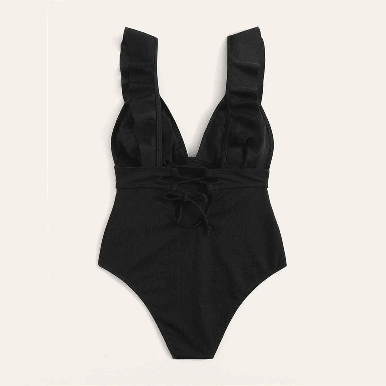 NATHGAM One Piece Swimsuit Women Tummy Control Swimsuits High Waisted Lace Up Back Bathing Suit Ruffle Backless Swimwear