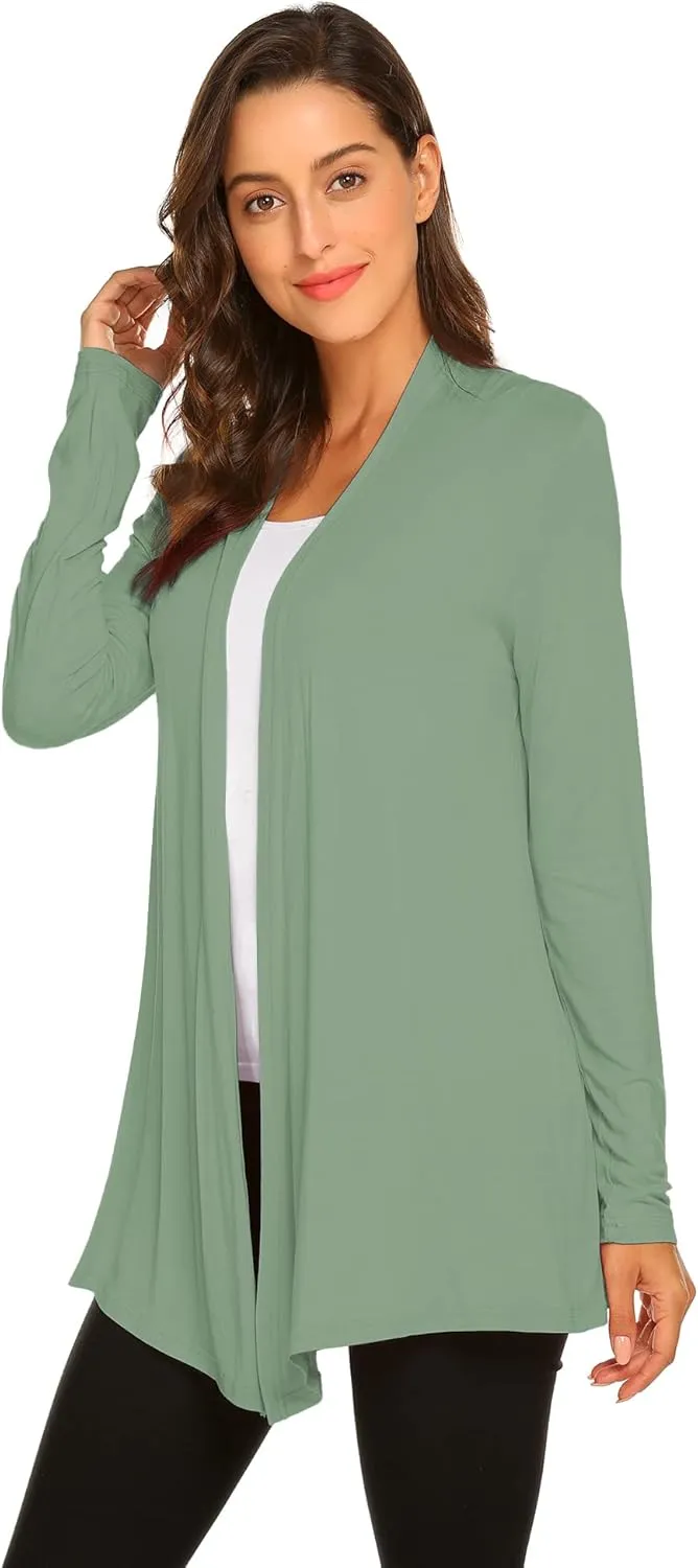 Newchoice Womens Casual Lightweight Long Sleeve Cardigan Soft Drape Open Front Fall Dusters (S-3XL)