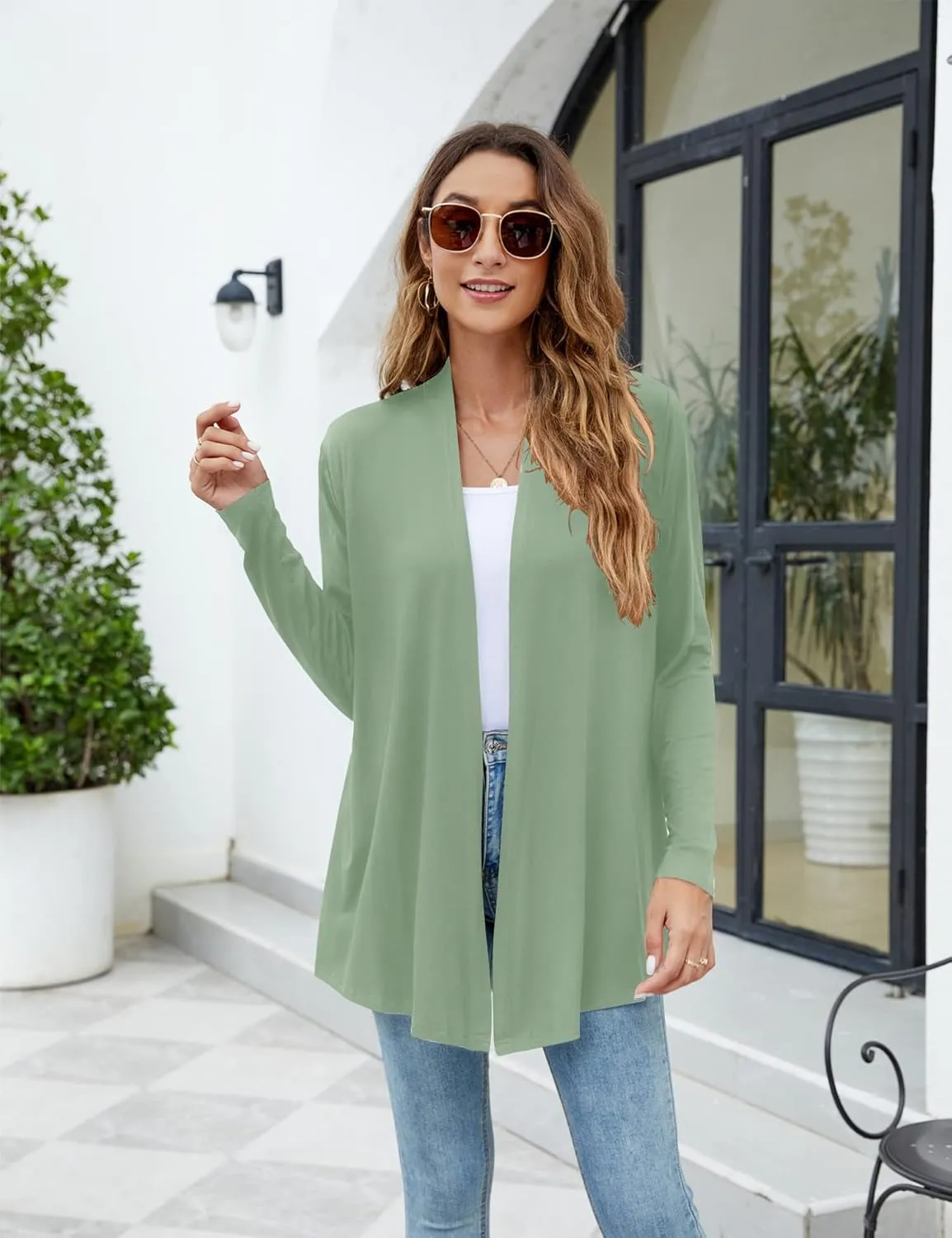 Newchoice Womens Casual Lightweight Long Sleeve Cardigan Soft Drape Open Front Fall Dusters (S-3XL)