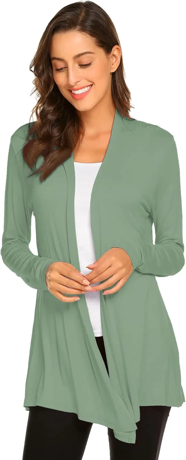 Newchoice Womens Casual Lightweight Long Sleeve Cardigan Soft Drape Open Front Fall Dusters (S-3XL)