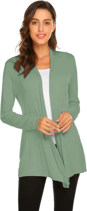 Newchoice Womens Casual Lightweight Long Sleeve Cardigan Soft Drape Open Front Fall Dusters (S-3XL)