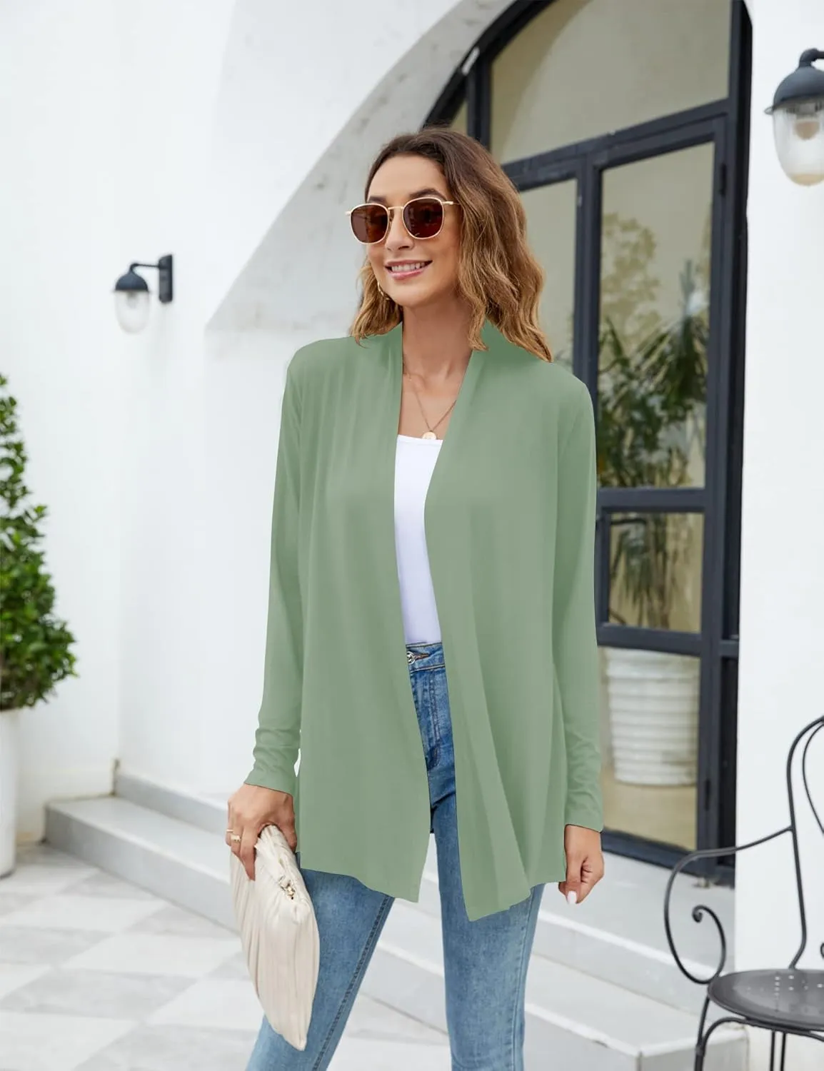 Newchoice Womens Casual Lightweight Long Sleeve Cardigan Soft Drape Open Front Fall Dusters (S-3XL)