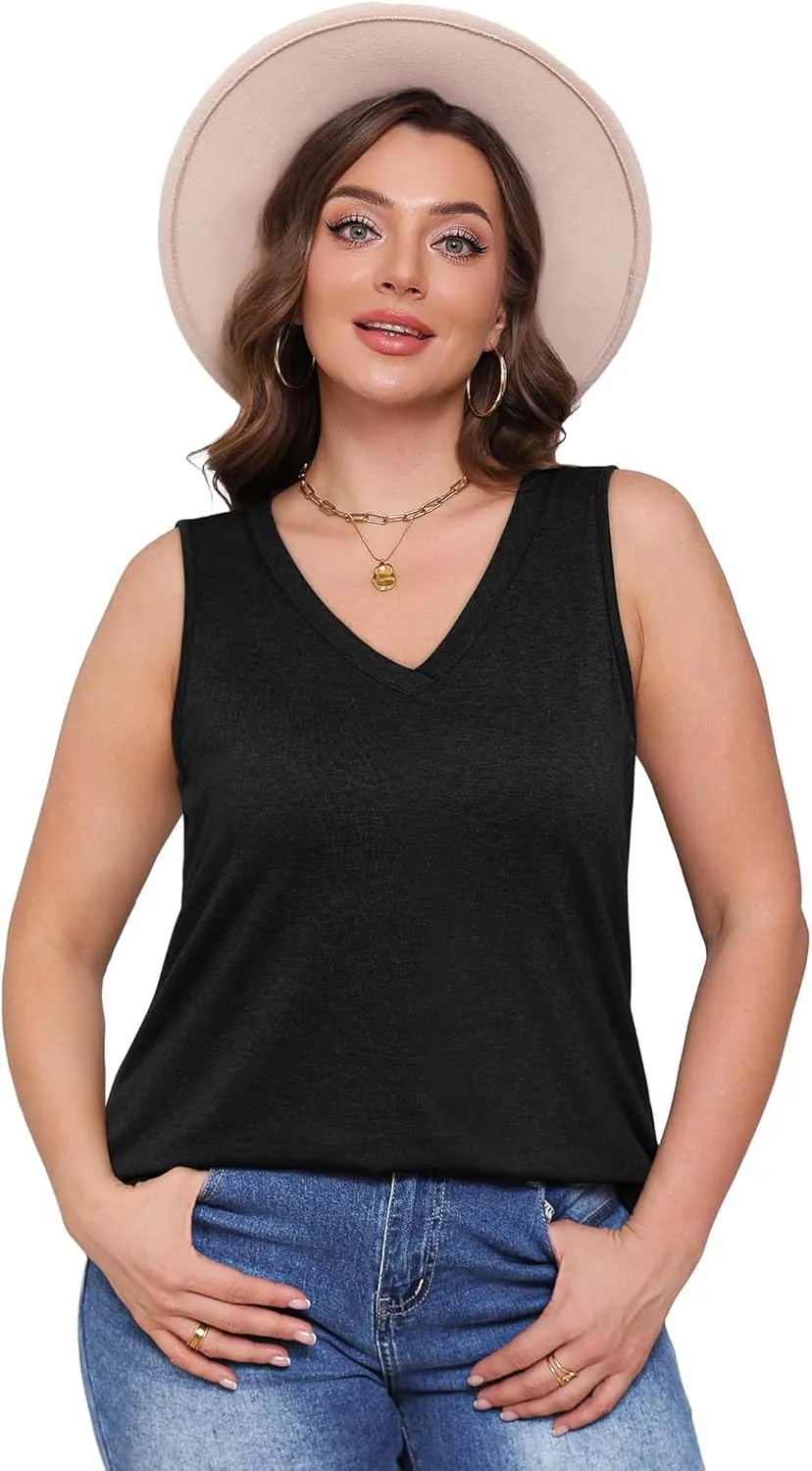 OFEEFAN Womens Tank Tops 2025 Loose Fit Casual V Neck Shirts Flowy Sleeveless Summer Tops