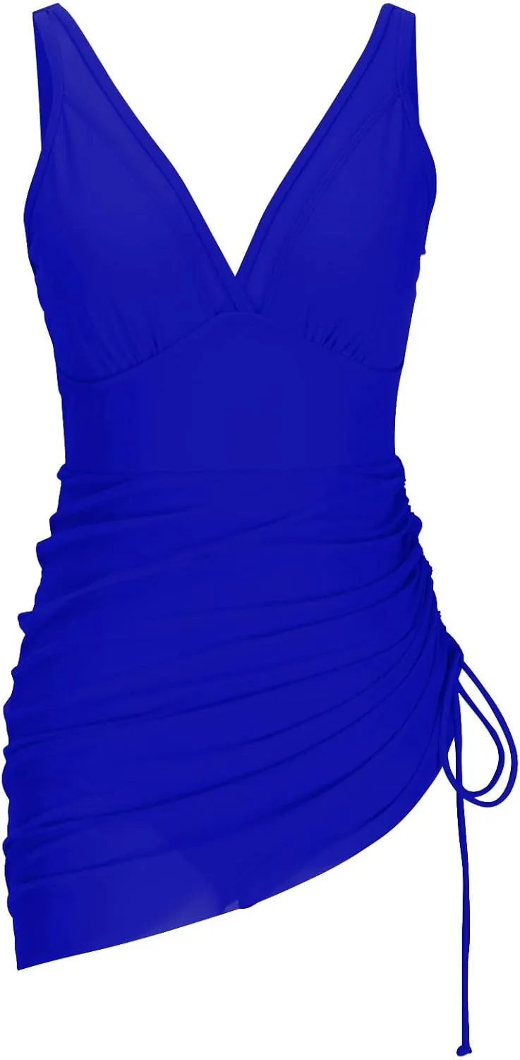 One Piece Swimsuit Women Modest Tummy Control Swimsuits Slimming Mesh Sheer Wraps Bathing Suits with Skirt