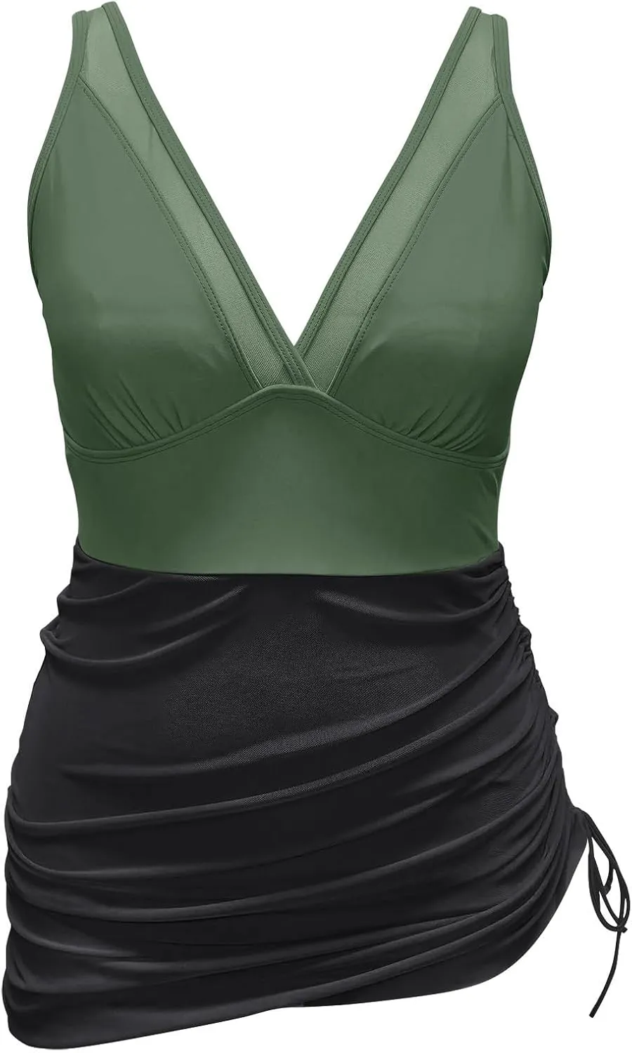One Piece Swimsuit Women Modest Tummy Control Swimsuits Slimming Mesh Sheer Wraps Bathing Suits with Skirt
