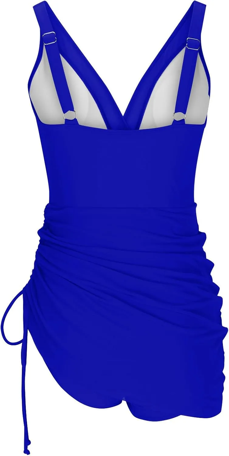 One Piece Swimsuit Women Modest Tummy Control Swimsuits Slimming Mesh Sheer Wraps Bathing Suits with Skirt