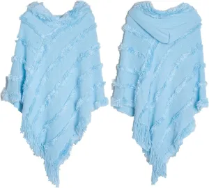 Oplxuo Hooded Poncho Shawls and Wraps for Women,Fuzzy Knitted Shawl with Fringe, Cozy Warm Poncho Sweater for Fall and Winter