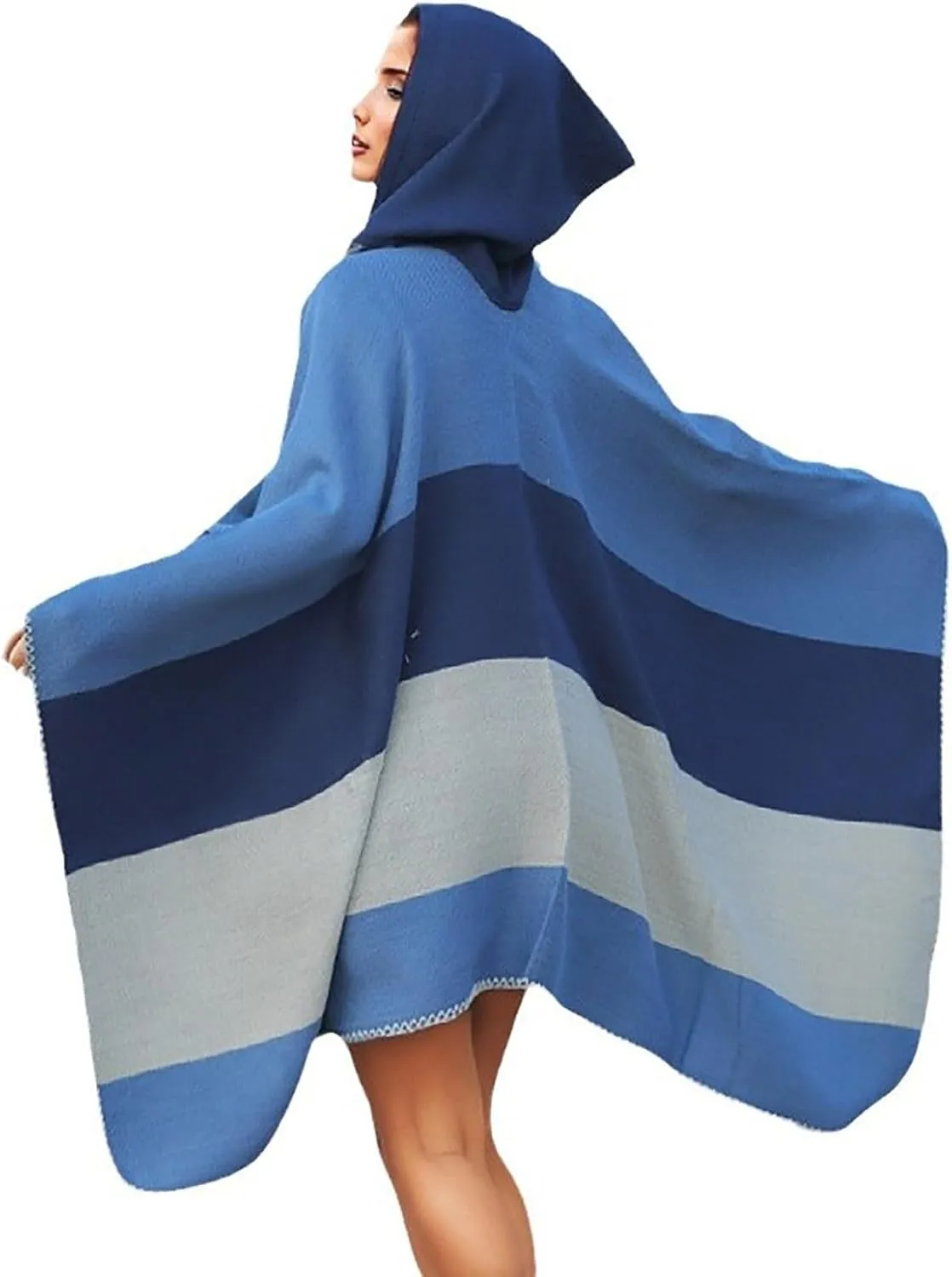 Oplxuo Women's Hooded Cloak Shawls Wraps Color Block Knit Scarf Shawl Soft Warm Poncho Cape Cardigan Sweater