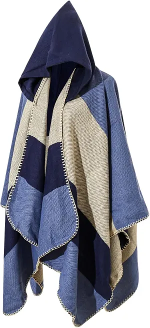 Oplxuo Women's Hooded Cloak Shawls Wraps Color Block Knit Scarf Shawl Soft Warm Poncho Cape Cardigan Sweater