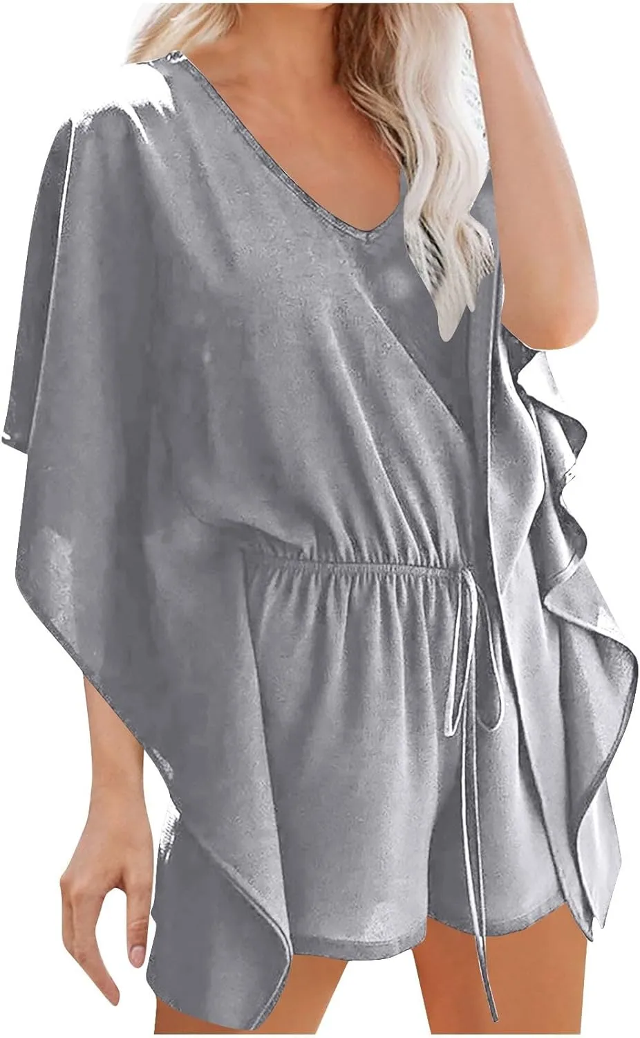 Oplxuo Womens Summer Rompers Flowy Batwing Short Sleeve Lightweight Baggy Shorts Jumpsuits Casual One Piece Beach Outfits