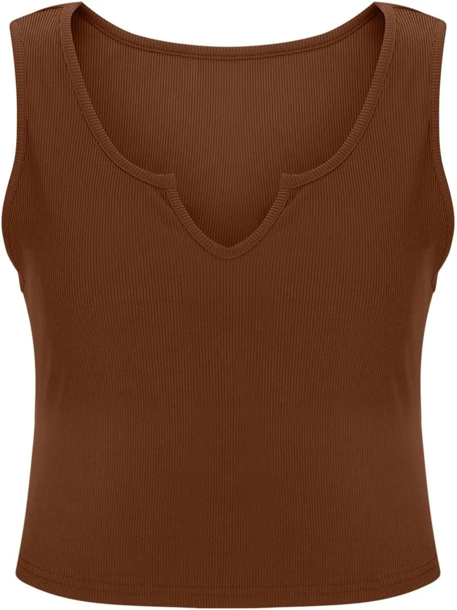 Oplxuo Womens V-Neck Ribbed Tank Tops Cropped Slim Fit Y2K Going Out Sleeveless Shirts