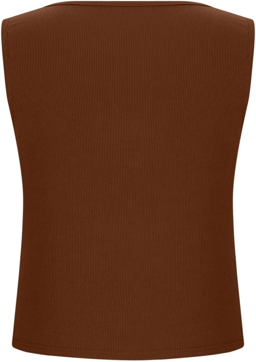 Oplxuo Womens V-Neck Ribbed Tank Tops Cropped Slim Fit Y2K Going Out Sleeveless Shirts
