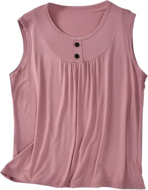 Palaver Tank Top for Women Summer Crweneck Sleeve Tunic Loose Fit Button Down Basic Shirts Soft Casual Blouse