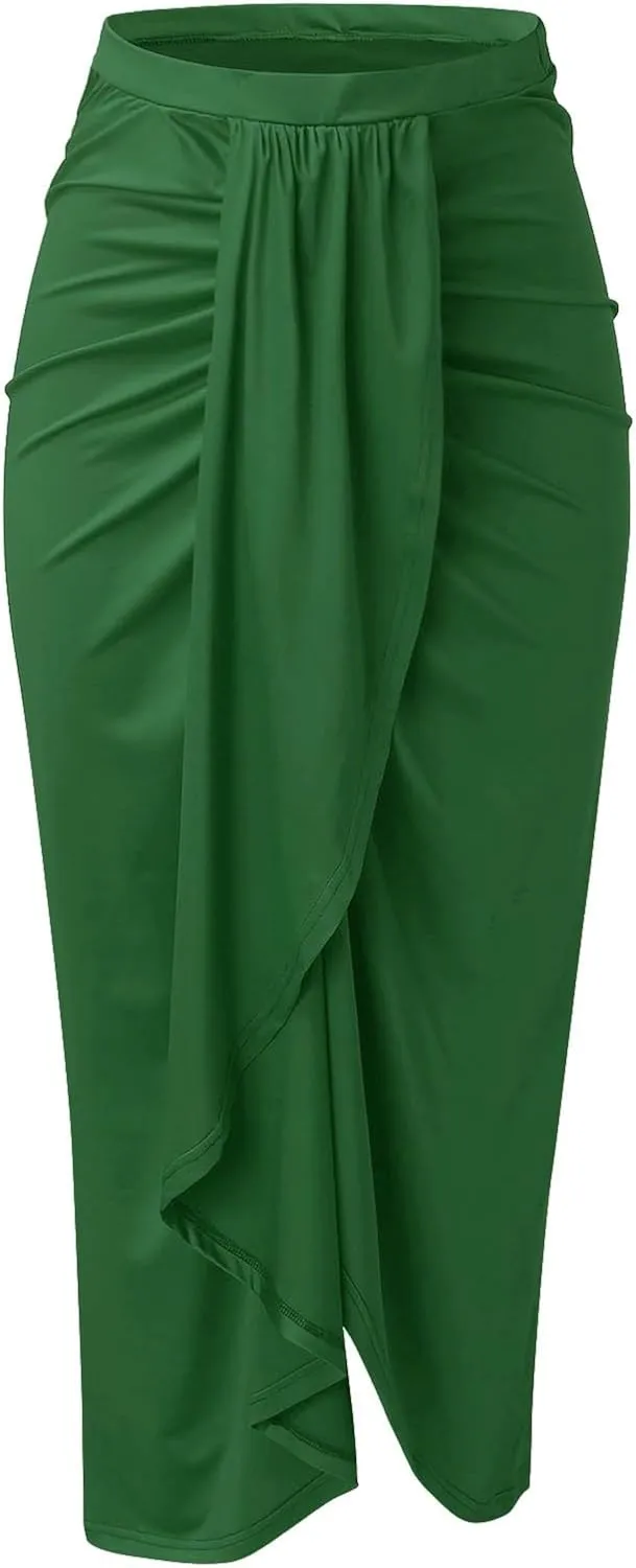 Pencil Skirt for Women Tummy Control Summer Flowy High Elastic Waist Slim Fit Stretchy Midi Skirts for Going Out