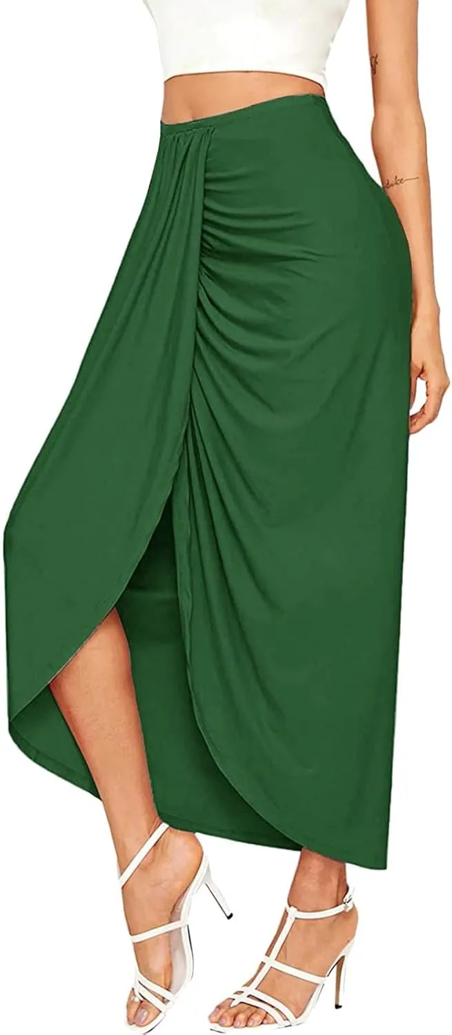 Pencil Skirt for Women Tummy Control Summer Flowy High Elastic Waist Slim Fit Stretchy Midi Skirts for Going Out