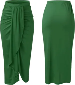 Pencil Skirt for Women Tummy Control Summer Flowy High Elastic Waist Slim Fit Stretchy Midi Skirts for Going Out