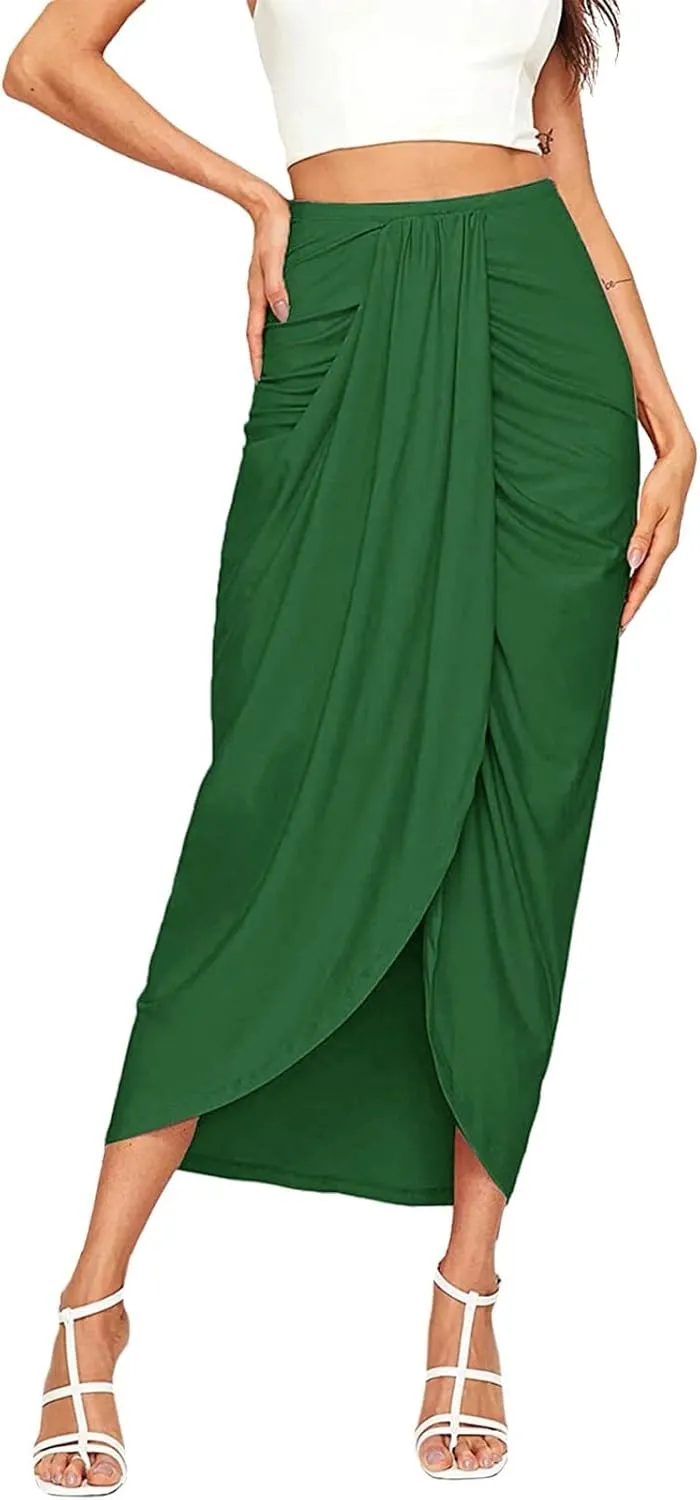Pencil Skirt for Women Tummy Control Summer Flowy High Elastic Waist Slim Fit Stretchy Midi Skirts for Going Out