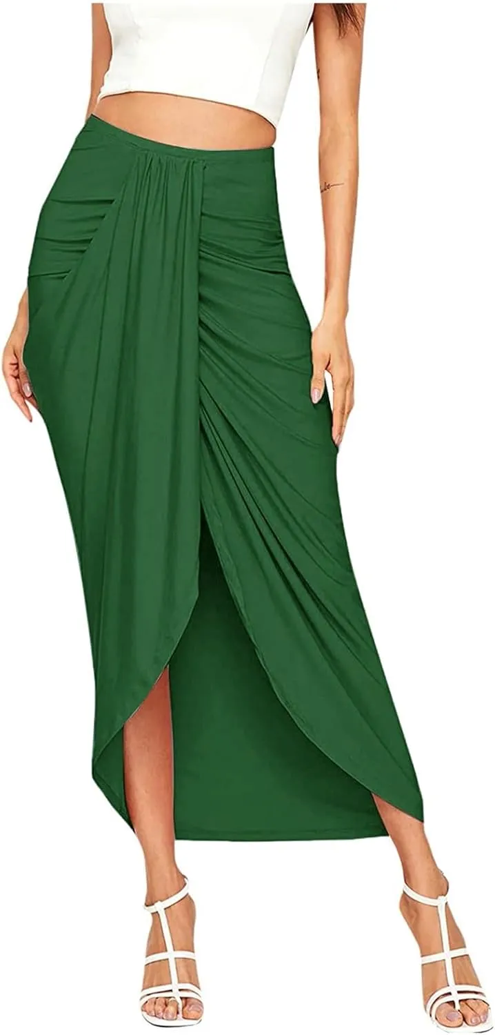 Pencil Skirt for Women Tummy Control Summer Flowy High Elastic Waist Slim Fit Stretchy Midi Skirts for Going Out