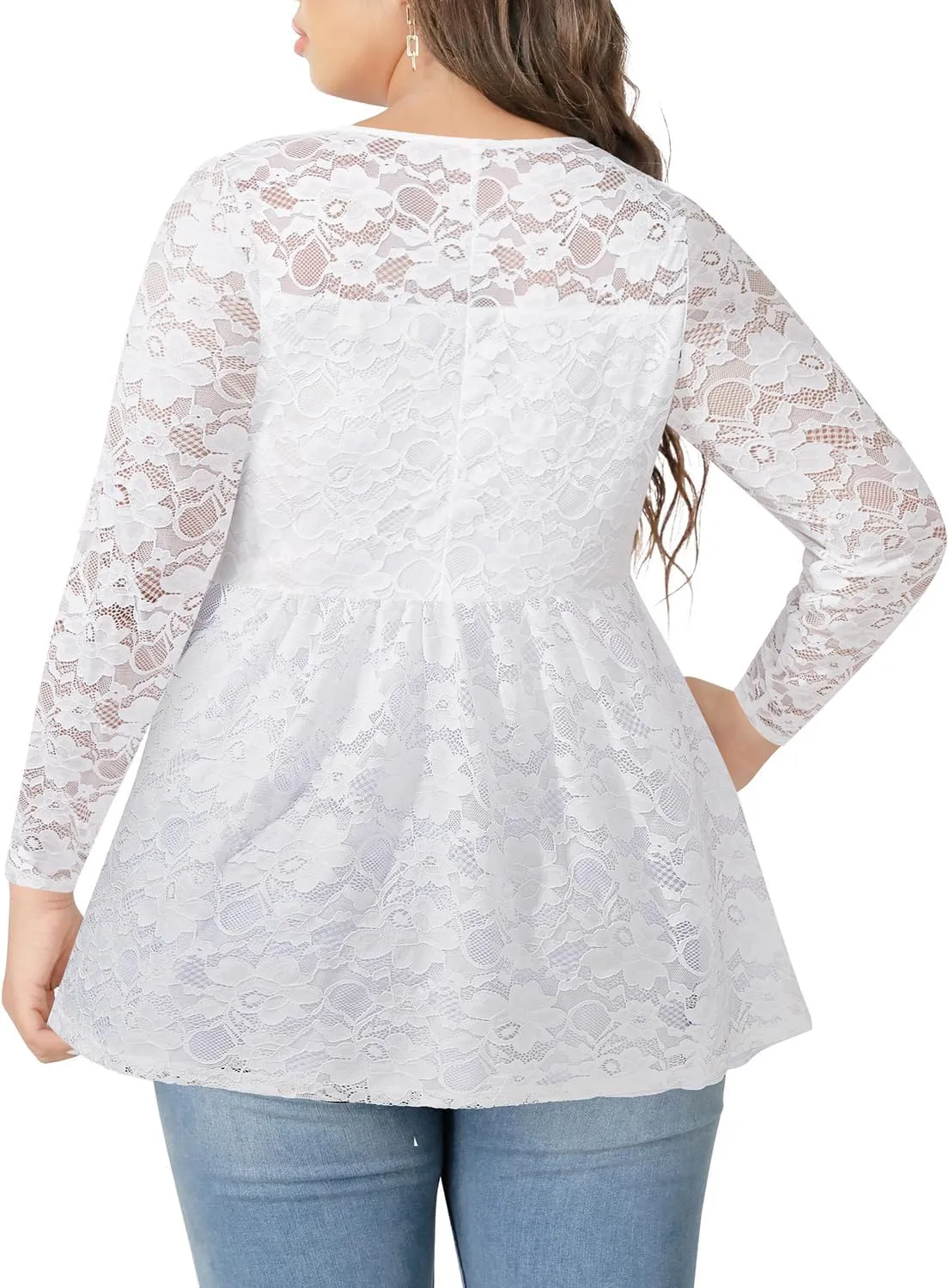 Pinup Fashion Women's Plus Size Summer Peplum Short Sleeve Lace Empire Waist Pleated Tunic Tops 1X-5X