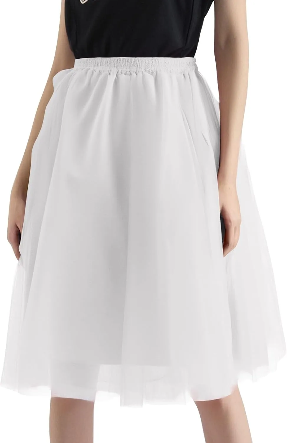 Pleated Dance Skirts for Women Tulle Skirt Knee Length 6-Layered Wedding Party Homecoming Prom Dress