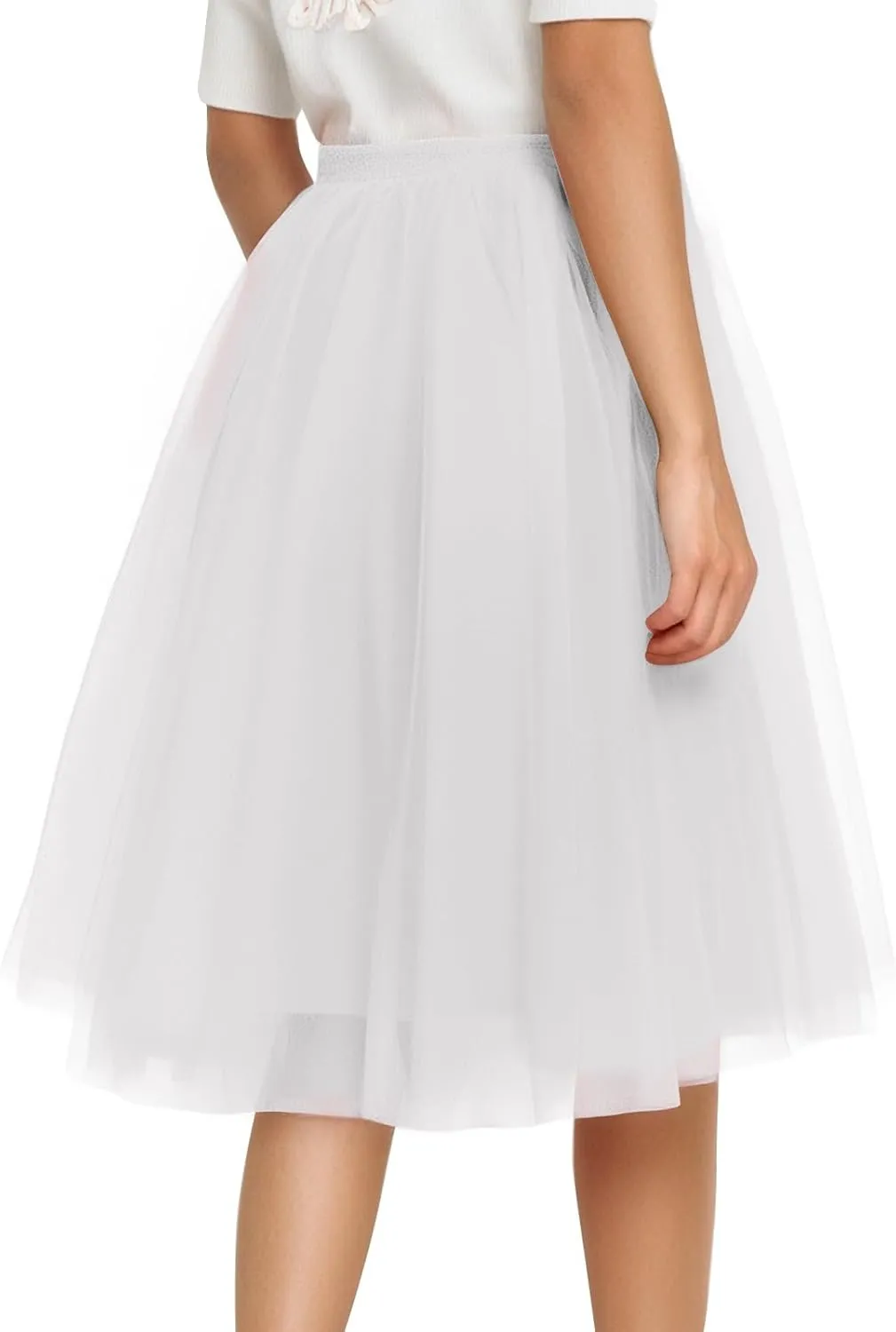Pleated Dance Skirts for Women Tulle Skirt Knee Length 6-Layered Wedding Party Homecoming Prom Dress