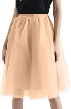Pleated Dance Skirts for Women Tulle Skirt Knee Length 6-Layered Wedding Party Homecoming Prom Dress