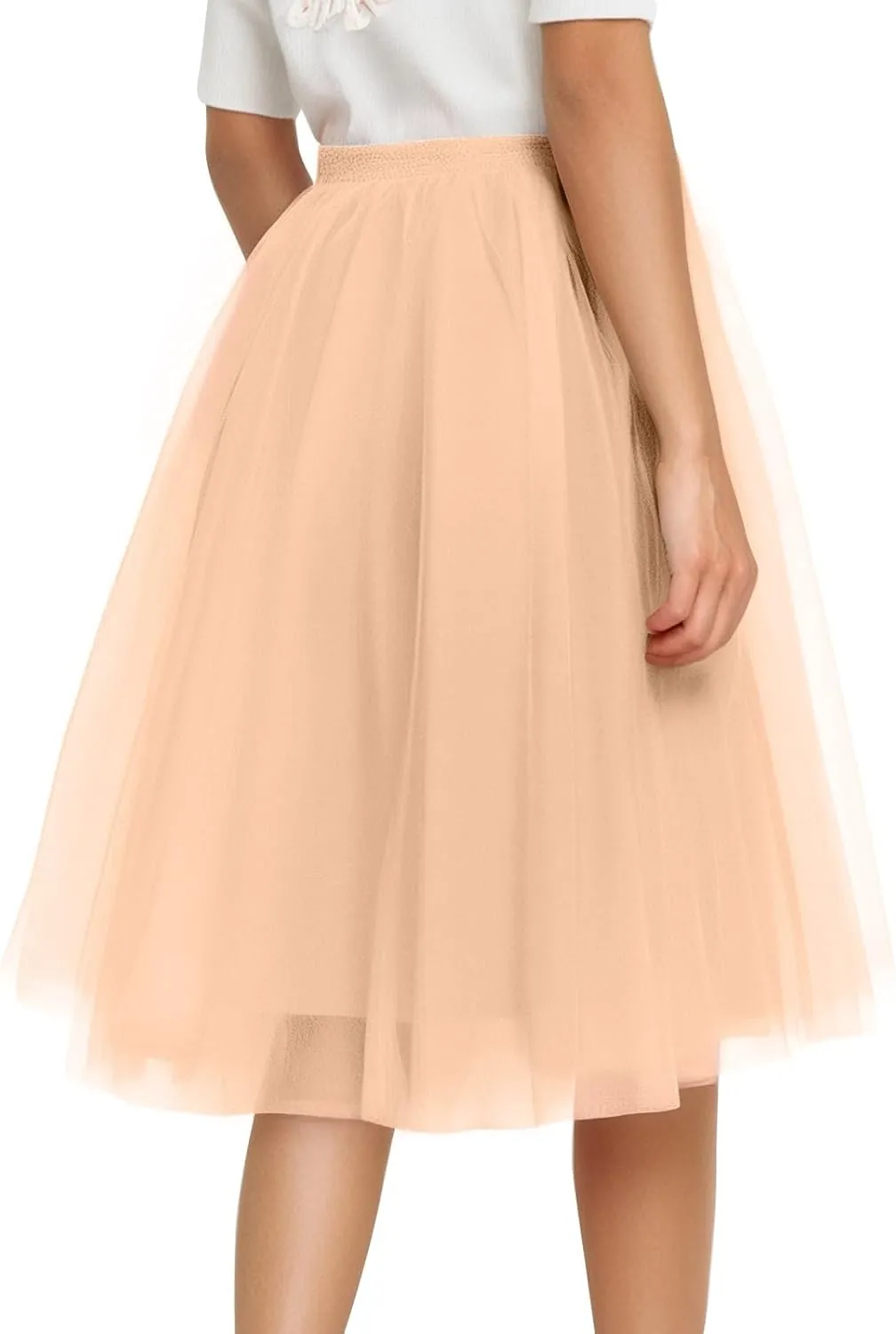 Pleated Dance Skirts for Women Tulle Skirt Knee Length 6-Layered Wedding Party Homecoming Prom Dress