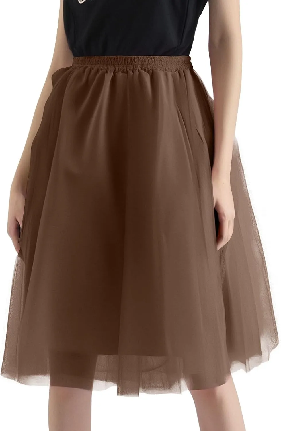 Pleated Dance Skirts for Women Tulle Skirt Knee Length 6-Layered Wedding Party Homecoming Prom Dress