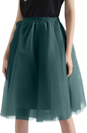 Pleated Dance Skirts for Women Tulle Skirt Knee Length 6-Layered Wedding Party Homecoming Prom Dress