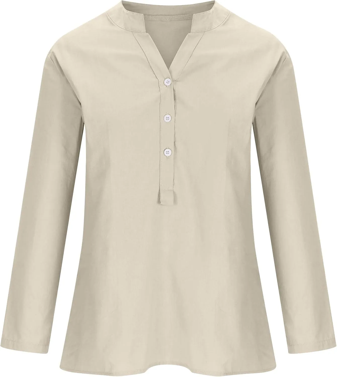 Plus Size Linen Button Down Shirts for Women Summer V Neck Tshirts Roll-Up Sleeve Tops Loose Fit Beach Clothes