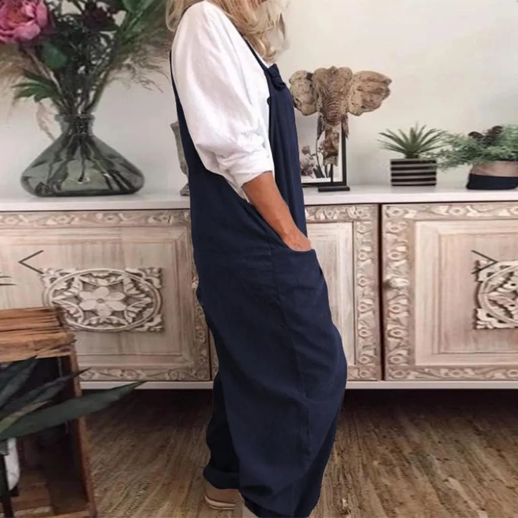 Plus Size Overalls for Women Loose Fit Casual Sleeveless Jumpsuits Adjustable Straps Rompers Bib Overall with Pockets