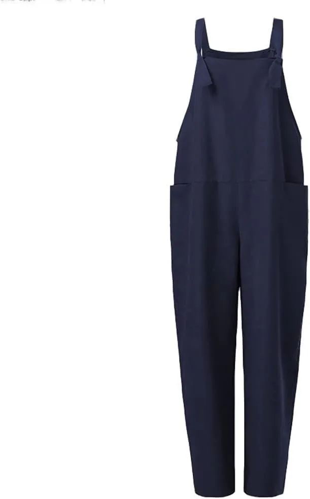 Plus Size Overalls for Women Loose Fit Casual Sleeveless Jumpsuits Adjustable Straps Rompers Bib Overall with Pockets