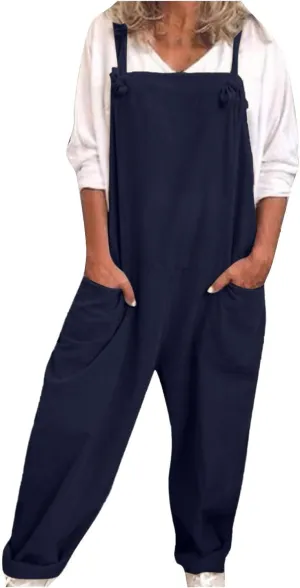 Plus Size Overalls for Women Loose Fit Casual Sleeveless Jumpsuits Adjustable Straps Rompers Bib Overall with Pockets