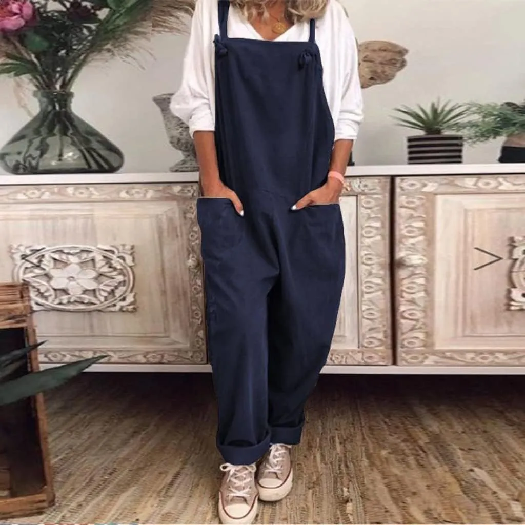 Plus Size Overalls for Women Loose Fit Casual Sleeveless Jumpsuits Adjustable Straps Rompers Bib Overall with Pockets