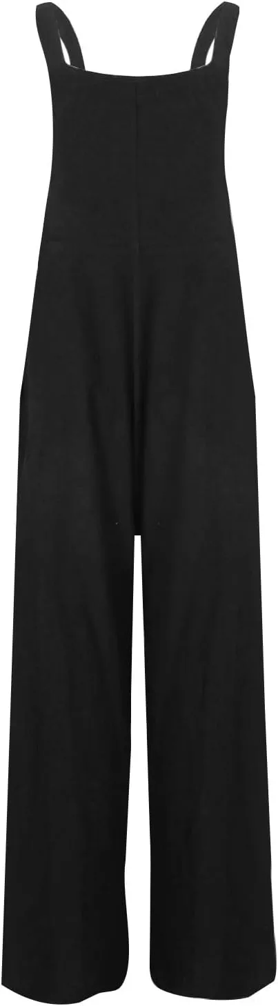 Plus Size Overalls for Women Loose Fit Wide Leg Straps Bib Summer Linen Jumpsuit with Pockets Comfy Casual Vacation Outfits
