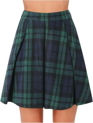 Plus Size Plaided Skirts for Womens High Rise Pleated Zipper Umbrella Skirt Summer Casual Loose Comfy Mini Skirts