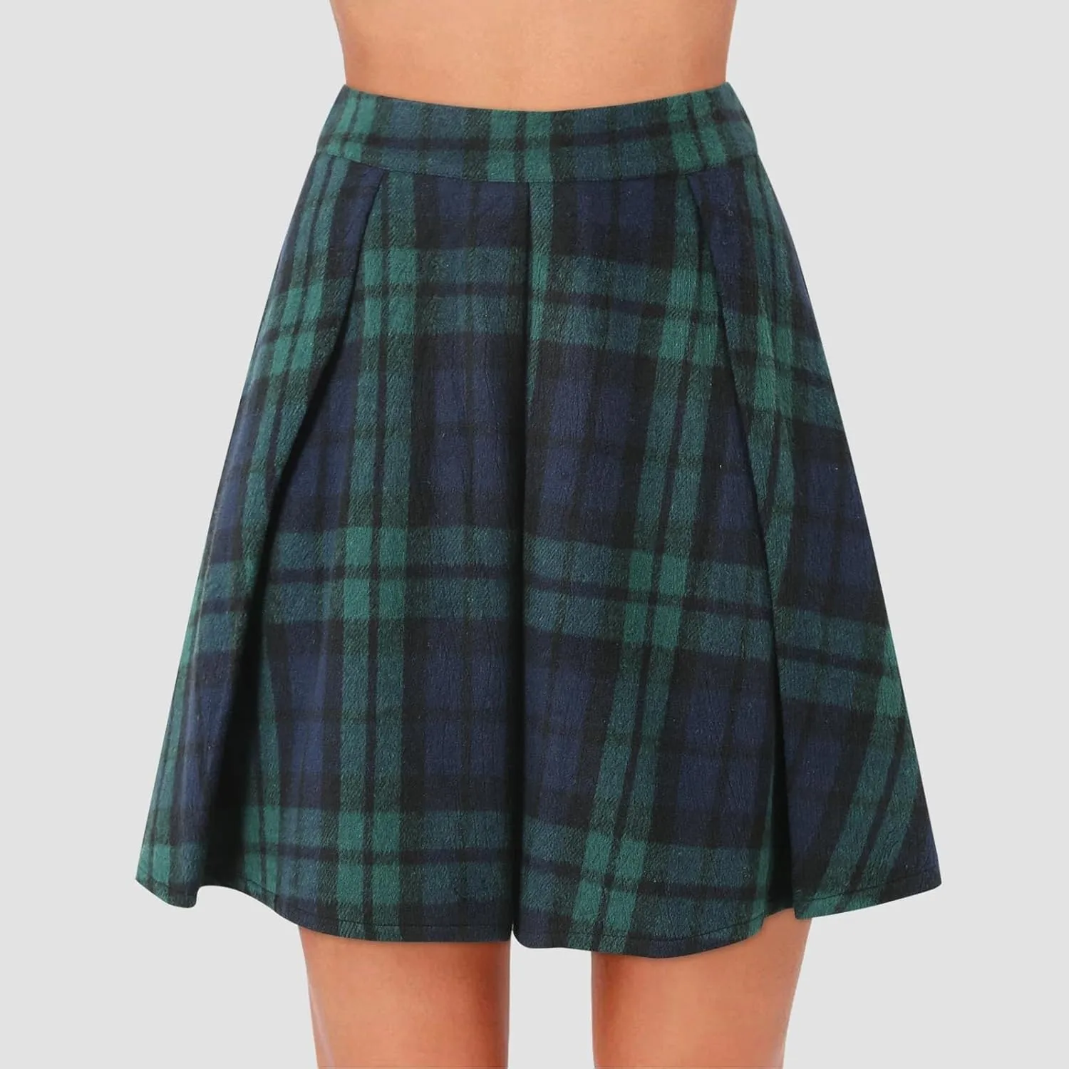Plus Size Plaided Skirts for Womens High Rise Pleated Zipper Umbrella Skirt Summer Casual Loose Comfy Mini Skirts