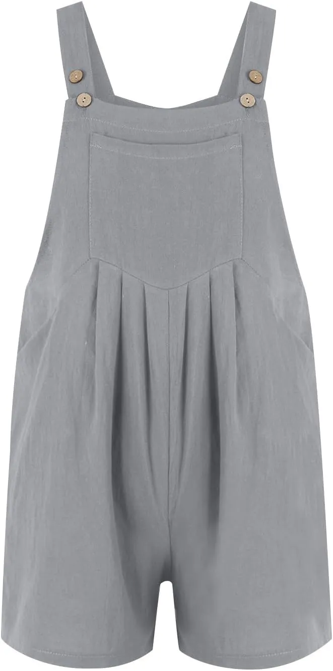 Plus Size Short Rompers for Women Linen Overall Shorts Shortalls Smocked Adjustable Straps Short Bib Overalls Jumpsuits