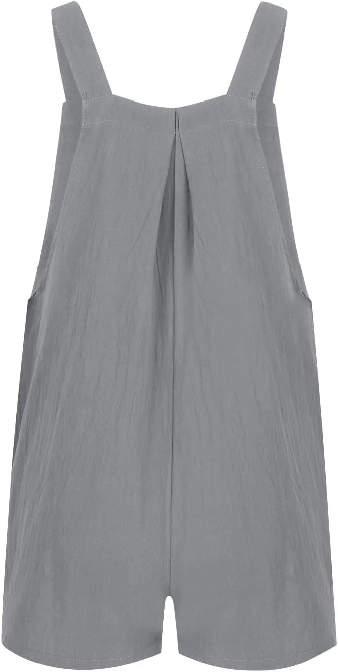 Plus Size Short Rompers for Women Linen Overall Shorts Shortalls Smocked Adjustable Straps Short Bib Overalls Jumpsuits