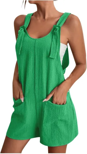 Plus Size Short Rompers for Women Linen Overall Shorts with Pockets Shortalls Adjustable Straps Short Bib Overalls Jumpsuits