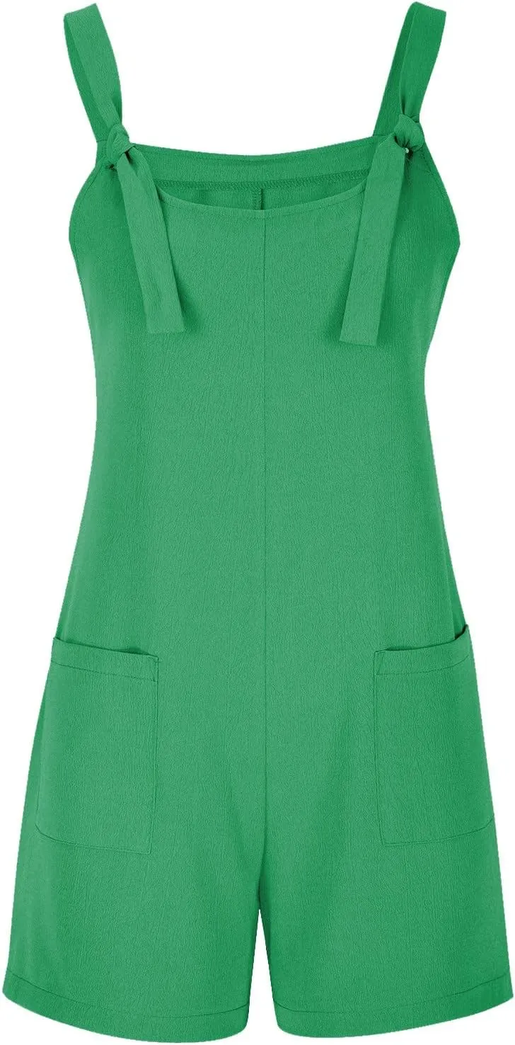 Plus Size Short Rompers for Women Linen Overall Shorts with Pockets Shortalls Adjustable Straps Short Bib Overalls Jumpsuits