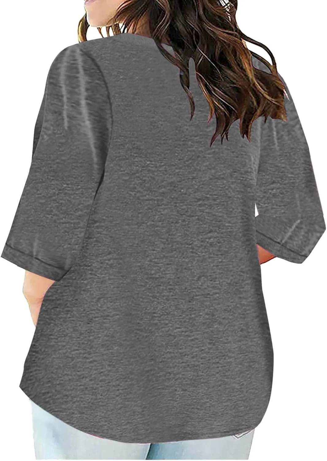 Plus Size T Shirts for Women Loose Fit 3/4 Length Sleeve Tops Oversized Cute Tees Summer V Neck Blouses