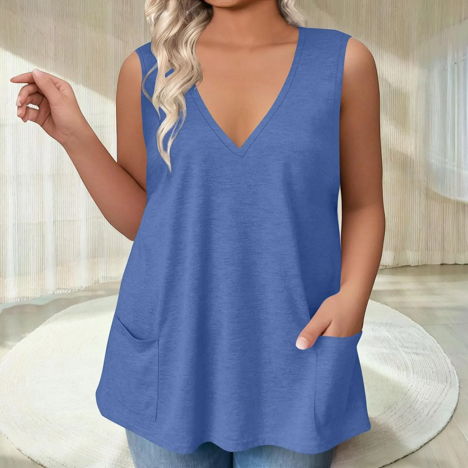 Plus Size Tank Tops for Women 2025 Summer Loose Fit V Neck/O-Neck Tanks Sleeveless Basic Ladies Plain Tee Shirts