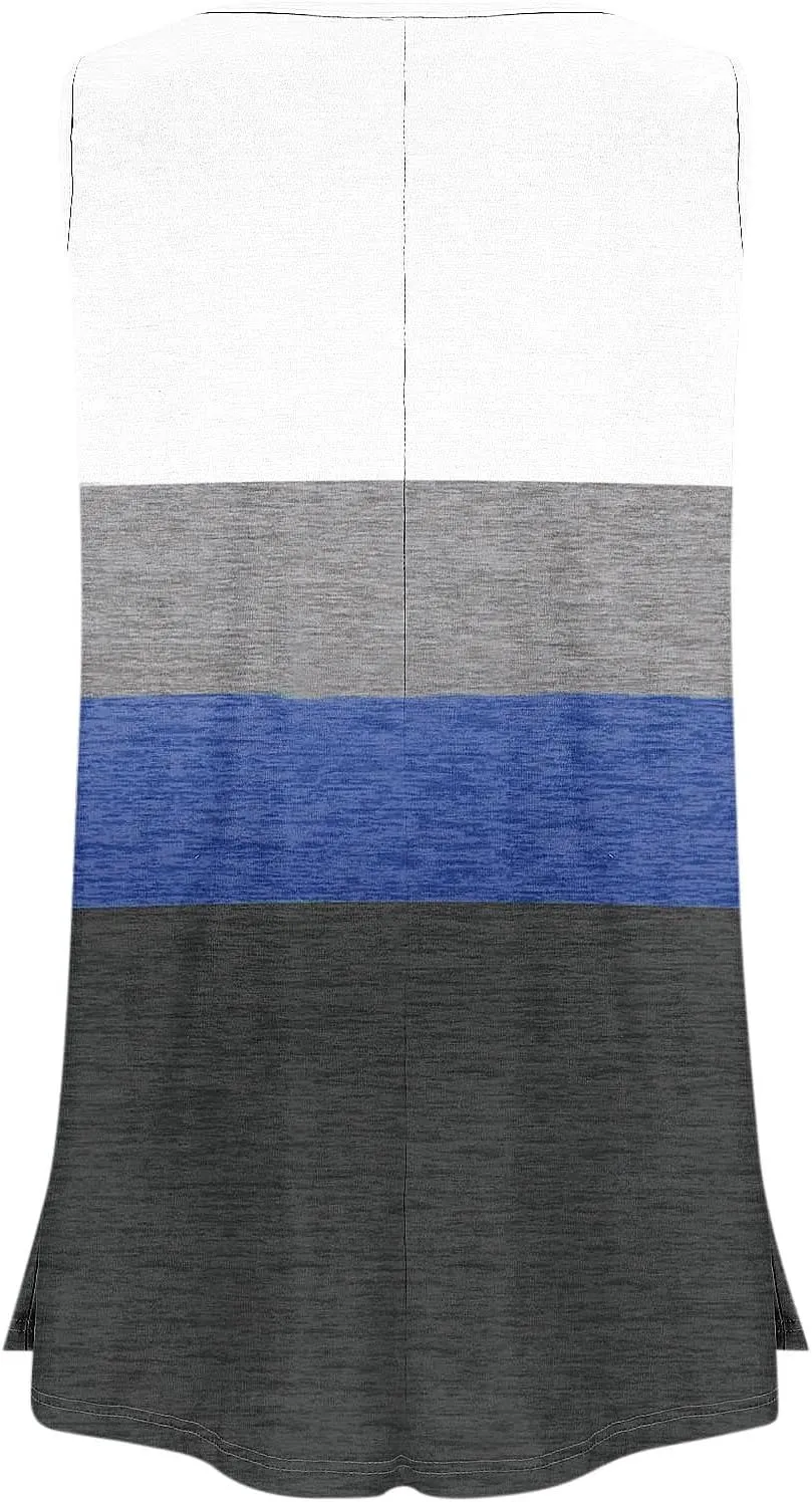 Plus Size Tank Tops for Women Dressy Loose Fit Colorblock Sleeveless Long Shirt Casual Fashion Summer Tunic Tanks