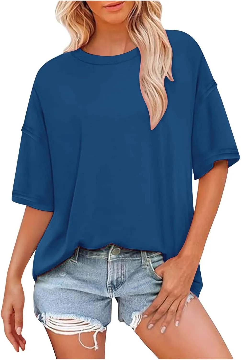 Plus Size Tops for Women Dressy Short Sleeve Split Oversized T-Shirts Casual Oversized Round Neck Tunic Shirt S-2XL