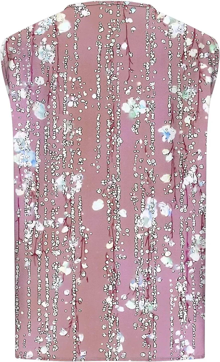 Plus Size Womens Tank Tops Sleeveless Round Neck Floral Printed Lightweight Summer Vests Casual Loose Thin Style Vest